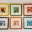 Brightly colored dog photo portraits in rainbow colored frames with designs my Wizard CMC